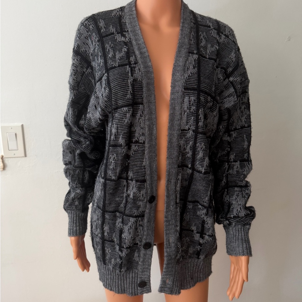 Vintage Method Gray Patterned Grandpa Sweater Woo… - image 8